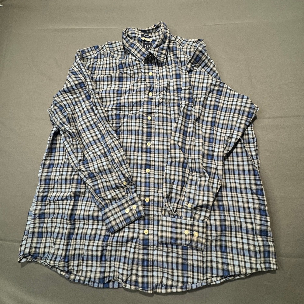 GAP Mens‎ Plaid Long Sleeve Button Up Shirt XXL Blue Black Gray Casual